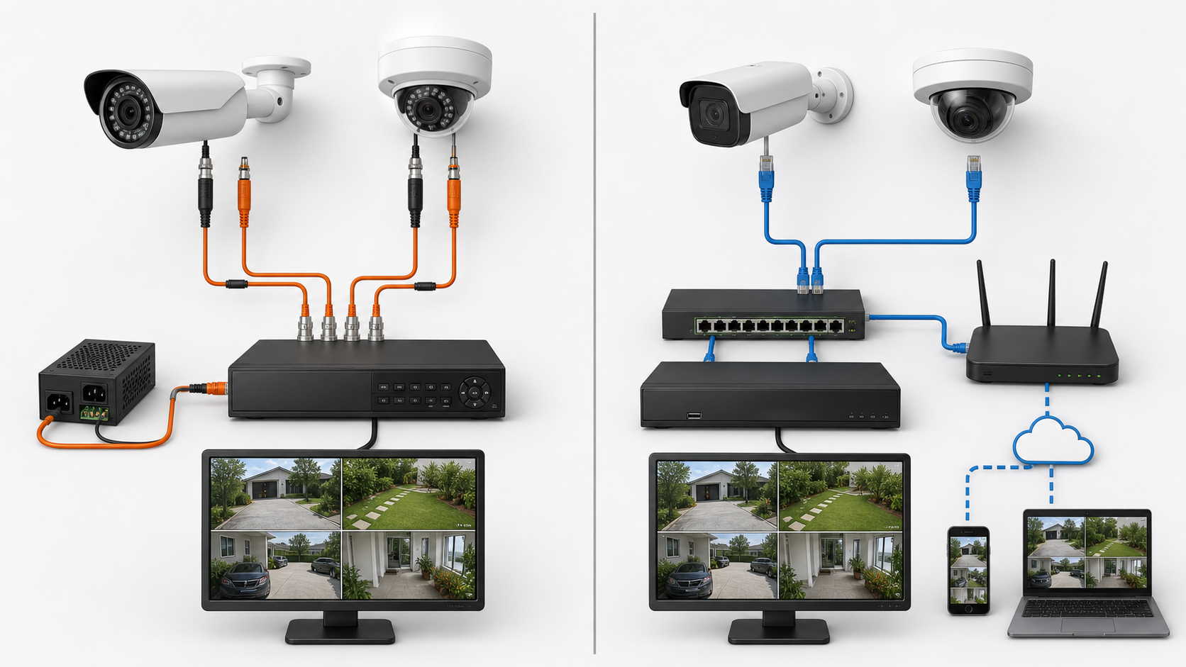 HD DVR system compared with IP NVR system