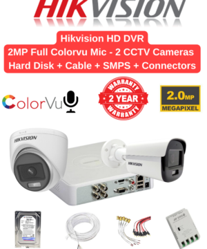 Hikvision 2MP 2 Cameras Audio 24hrs ColorVu Combo Full Set