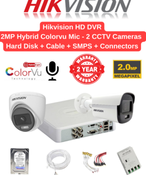 Hikvision 2MP 2 Cameras Audio Hybrid ColorVu Combo Full Set