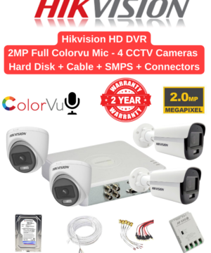 Hikvision 2MP 4 Cameras Audio 24hrs ColorVu Combo Full Set