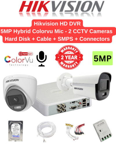 Hikvision 5MP 2 Cameras Hybrid Color with Audio Combo