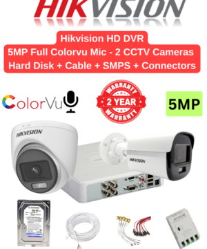 Hikvision 5MP 2 Cameras with Audio 24hrs Color Combo