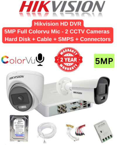 Hikvision 5MP 2 Cameras with Audio 24hrs Color Combo