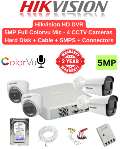 Hikvision 5MP 4 Cameras with Audio 24hrs Color Combo