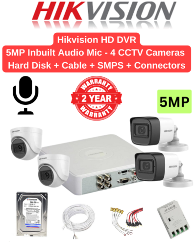 Hikvision 5MP 4 Cameras with Audio Combo