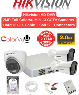 Hikvision 2MP 3 Cameras Audio 24hrs ColorVu Combo Full Set