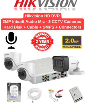 Hikvision 2MP 3 Cameras Audio Combo Full Set