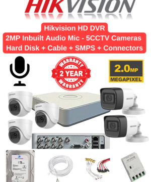 Hikvision 2MP 5 Cameras Audio Combo Full Set