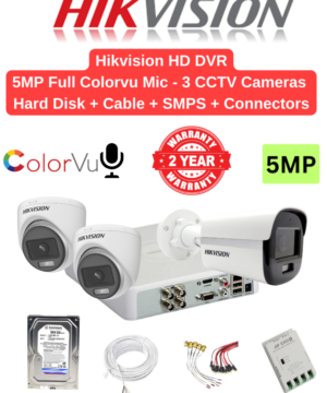 Hikvision 5MP 3 HD CCTV Cameras 3K Hybrid Color with Audio Combo