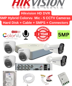 Hikvision 5MP 5 HD CCTV Cameras Hybrid Color with Audio Combo