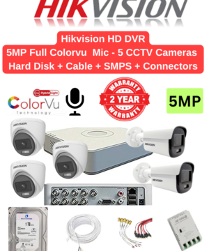 Hikvision 5MP 5 Cameras with Audio 24hrs Color Combo