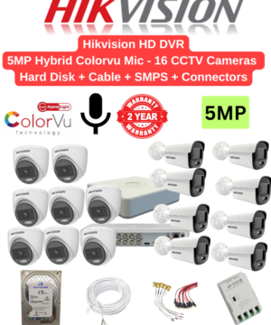 Hikvision 5MP 16 Cameras Hybrid Color Audio Combo – 16ch 4MP lite Acusense DVR | 16nos - Dome/Bullet Cameras | 4TB HDD | 300meter Cable | BNC, DC, PVC Box, 16ch SMPS