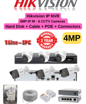 Hikvision 4MP IP 1-Line IPC CCTV 6 Cameras Combo Full Set