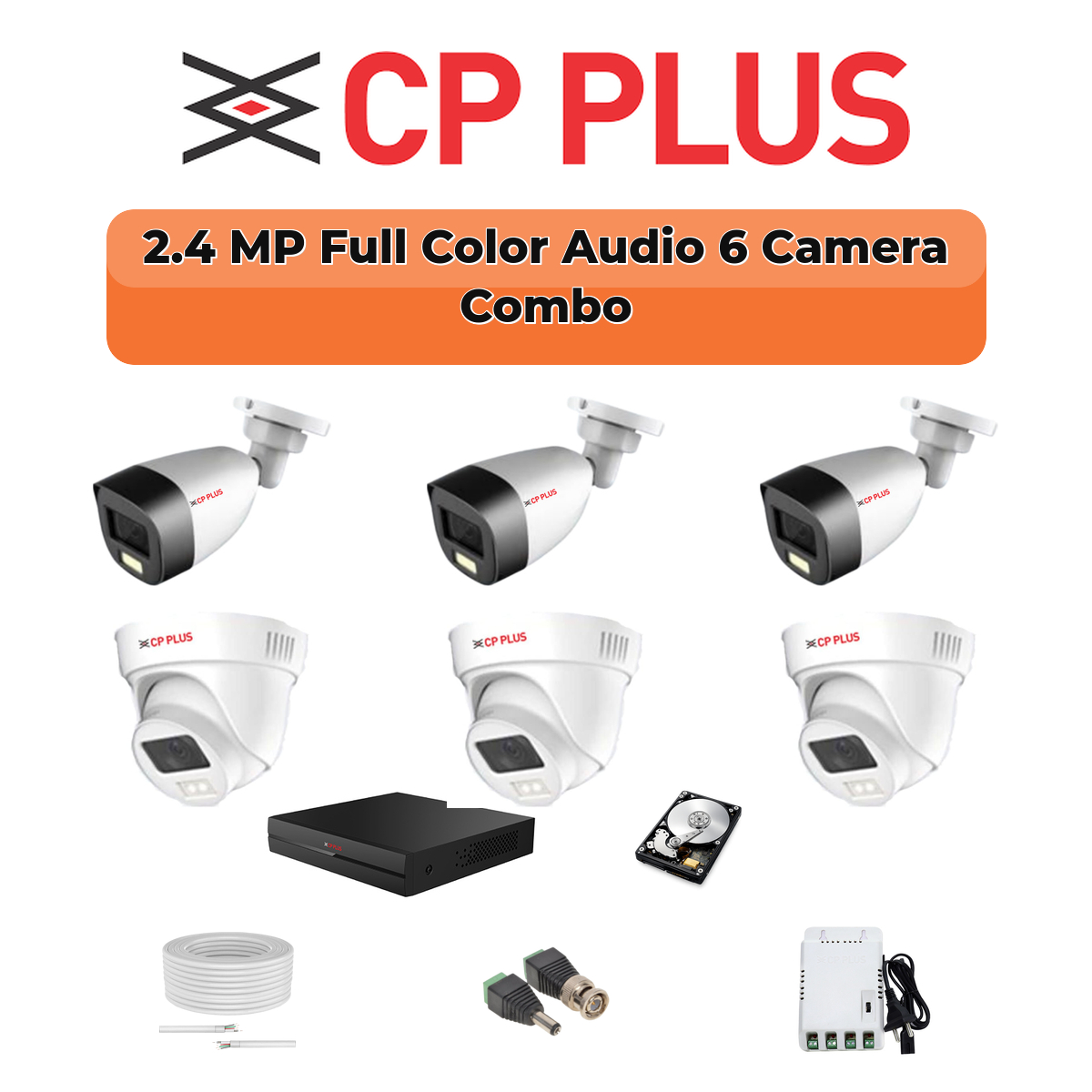 CP Plus 6 Camera 2.4MP Guard+ Full Color CCTV Combo Kit | 8-Channel DVR | 500GB HDD 1 CP PLUS CP Plus 6 Camera 2.4MP Guard+ Full Color CCTV Combo Kit | 8-Channel DVR | 500GB HDD