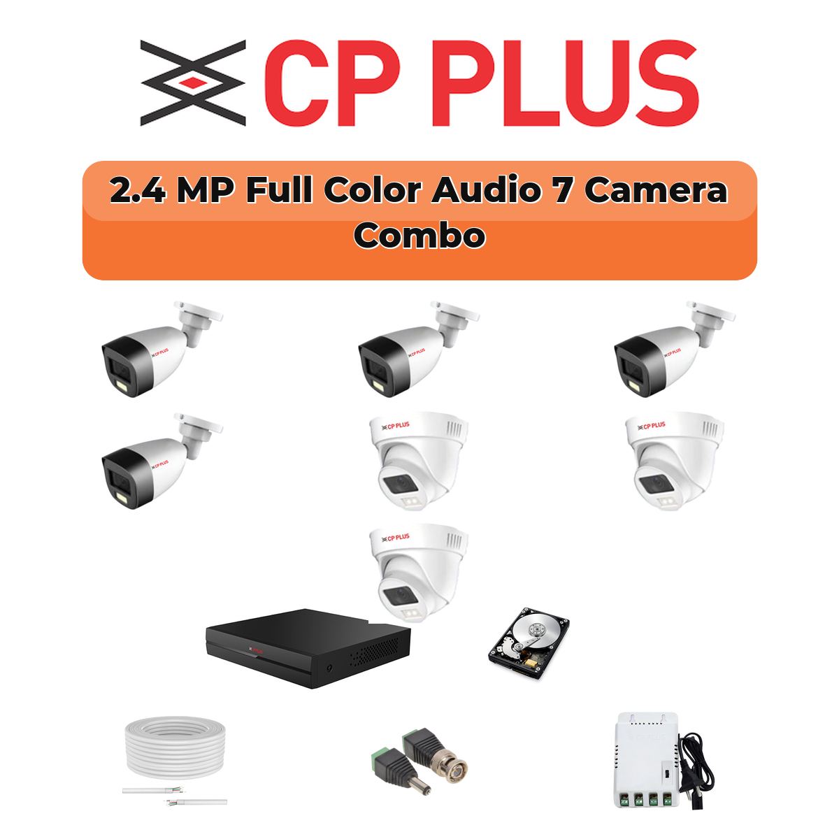 CP Plus 7 Camera 2.4MP HD CCTV Combo Kit | Guard+ Full Colour + Mic | 8CH XVR / DVR | 1×1TB HDD 1 CP PLUS CP Plus 7 Camera 2.4MP Guard+ Full Color CCTV Combo Kit | 8-Channel DVR | 1TB HDD Upgrade