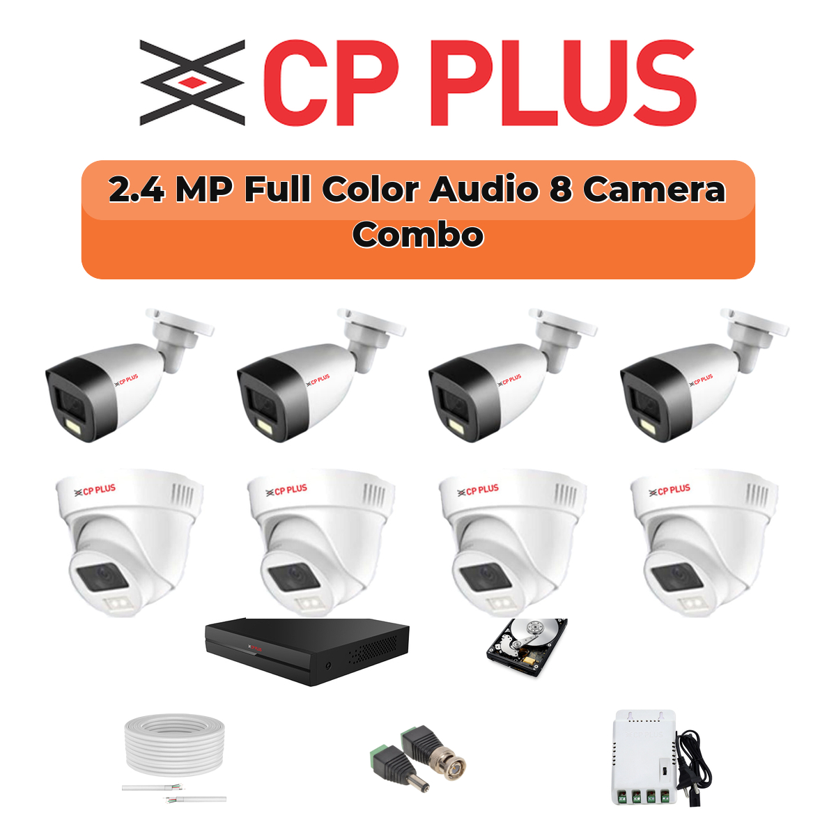 CP Plus 8 Camera 2.4MP HD CCTV Combo Kit | Guard+ Full Colour + Mic | 8CH XVR / DVR | 1ร1TB HDD 1 CP PLUS CP Plus 8 Camera 2.4MP Guard+ Full Color CCTV Combo Kit | Ultimate 8-Channel | 1TB HDD Upgrade