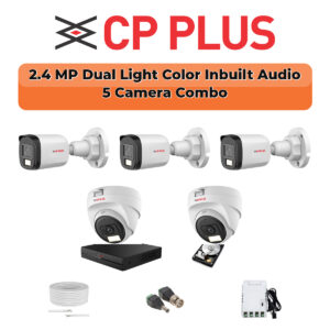CP Plus 5-Camera 2.4MP Dual Light Audio Kit | 8-CH DVR | 500GB HDD | Customizable