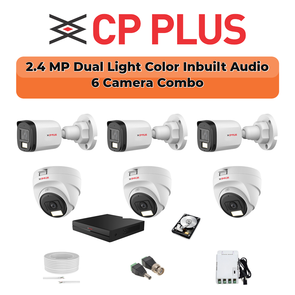 CP Plus 6 Camera 2.4MP HD CCTV Combo Kit | Dual Light + Mic | 8CH XVR / DVR | 1×1TB HDD 1 CP PLUS CP Plus 6-Camera 2.4MP Dual Light Audio Kit | 8-CH DVR | 500GB HDD | Customizable