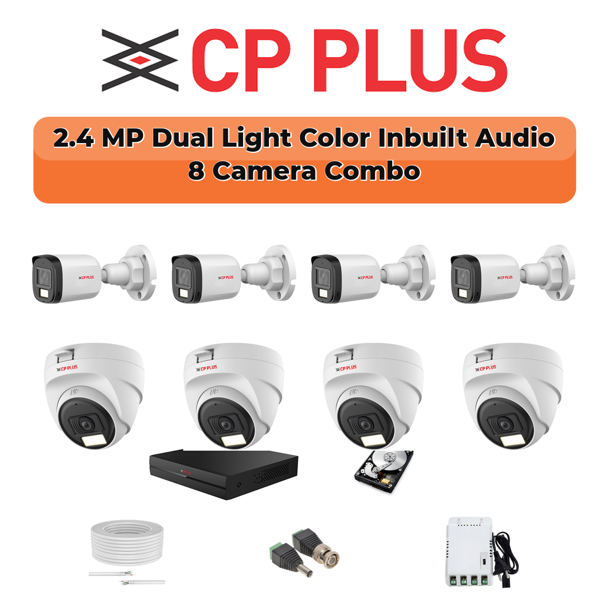 CP Plus 8 Camera 2.4MP HD CCTV Combo Kit | Dual Light + Mic | 8CH XVR / DVR | 1×1TB HDD 1 CP PLUS CP Plus 8-Camera 2.4MP Dual Light Audio Kit | 8-CH DVR | 1TB HDD | Customizable