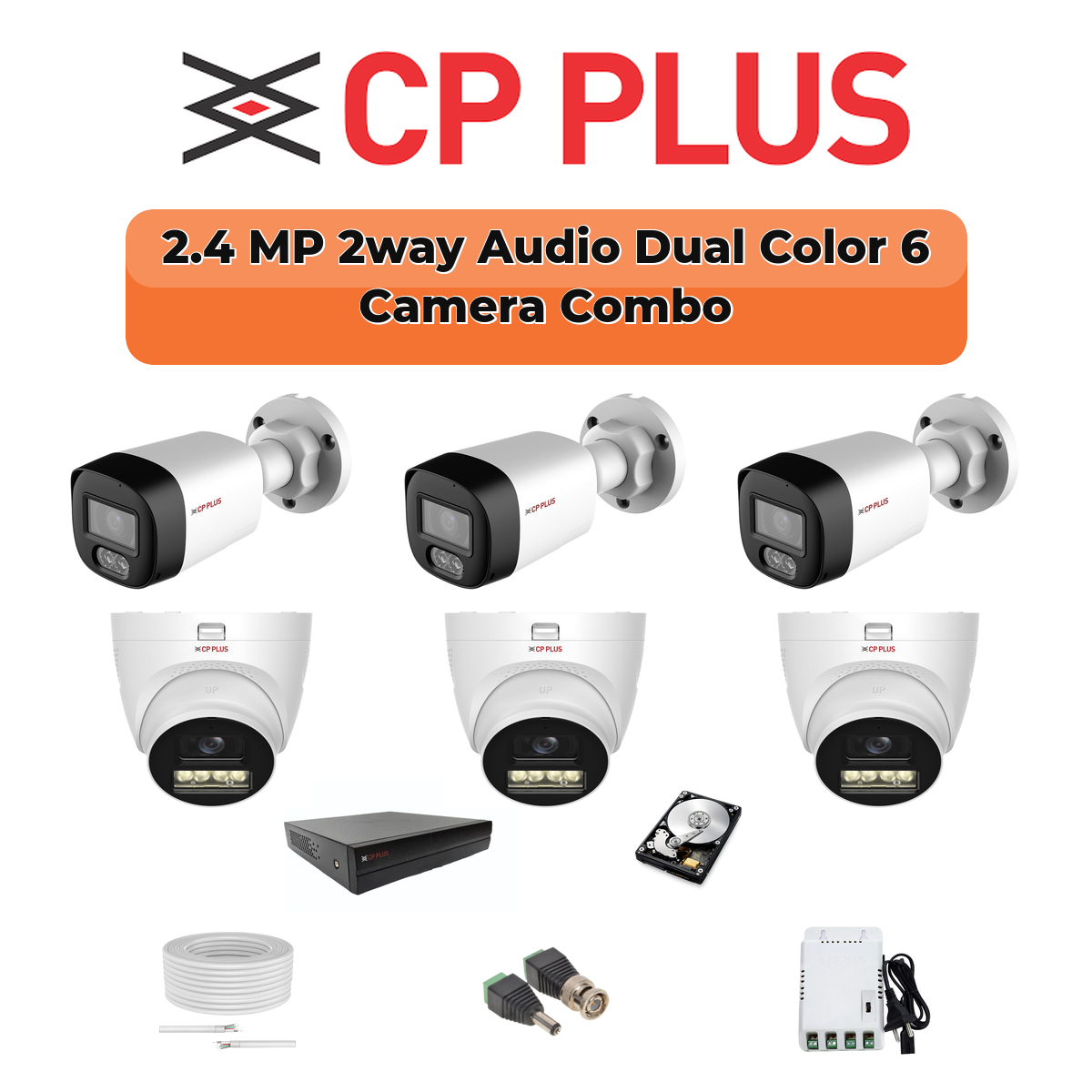 CP Plus 6 Camera 2.4MP HD CCTV Combo Kit | Two-Way Talk + Dual Light | 8CH XVR / DVR | 1×1TB HDD 1 CP PLUS CP Plus 6-Camera 2.4MP Two-Way Audio Security Kit | 8-CH DVR | 500GB HDD | Customizable