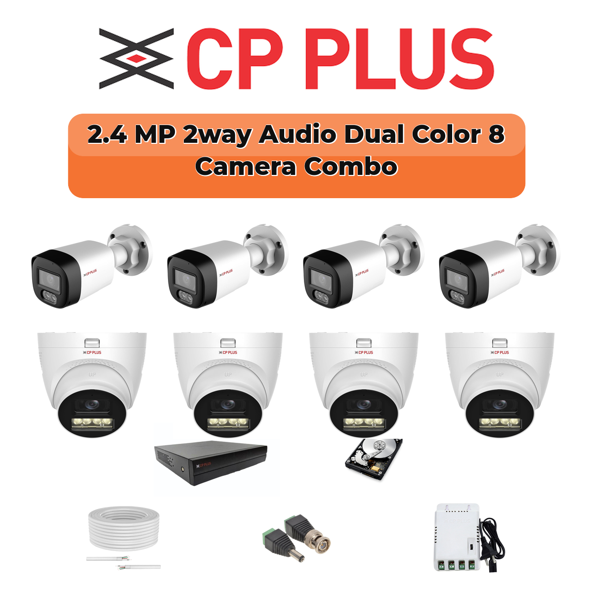CP Plus 8 Camera 2.4MP HD CCTV Combo Kit | Two-Way Talk + Dual Light | 8CH XVR / DVR | 1×1TB HDD 1 CP PLUS CP Plus 8-Camera 2.4MP Two-Way Audio Security Kit | 8-CH DVR | 1TB HDD | Customizable