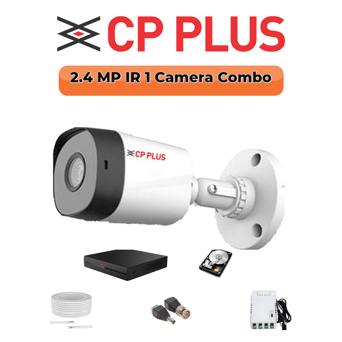 CP Plus 1-Camera 2.4MP Full HD CCTV Kit | 4-CH DVR | 1×500GB HDD | Customizable 1 CP PLUS CP Plus 1-Camera 2.4MP Full HD CCTV Kit | 4-CH DVR | 500GB HDD | Customizable