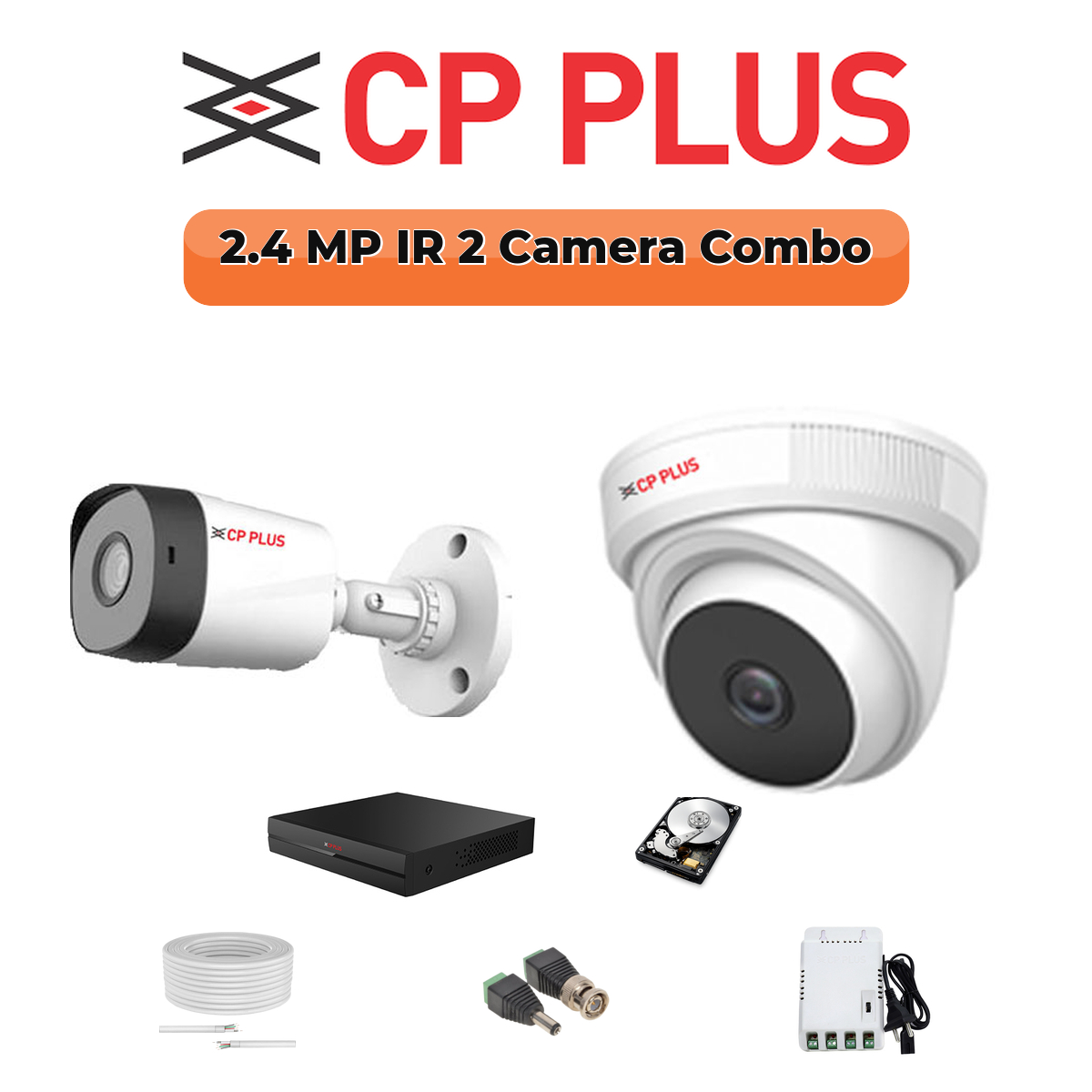 CP Plus 2-Camera 2.4MP Full HD CCTV Kit | 4-CH DVR | 1×500GB HDD | Customizable 1 CP PLUS CP Plus 2-Camera 2.4MP Full HD CCTV Kit | 4-CH DVR | 500GB HDD | Customizable