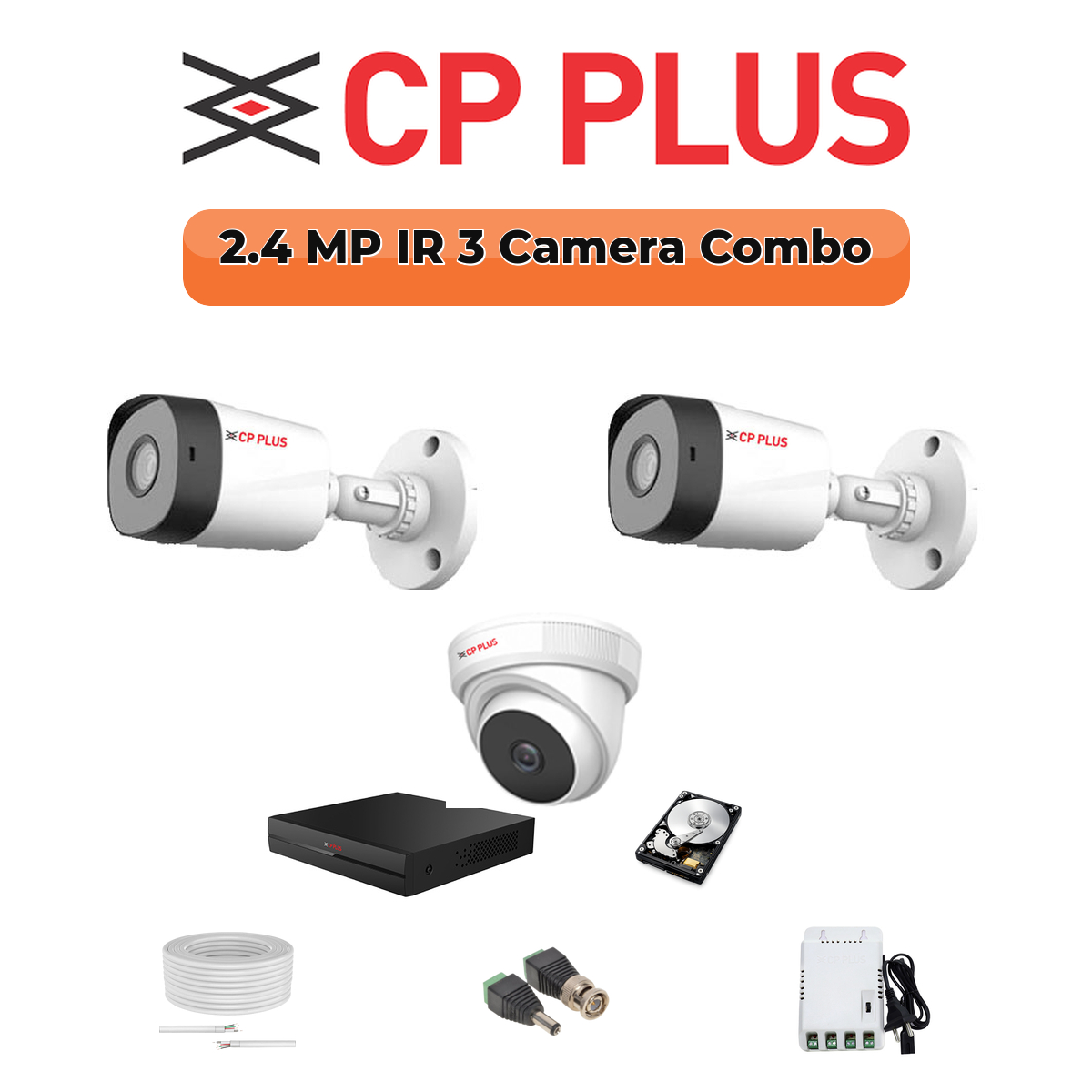 CP Plus 3-Camera 2.4MP CCTV Kit | 4-CH DVR | 1×500GB HDD | Fully Customizable 1 CP PLUS CP Plus 3-Camera 2.4MP CCTV Kit | 4-CH DVR | 500GB HDD | Fully Customizable