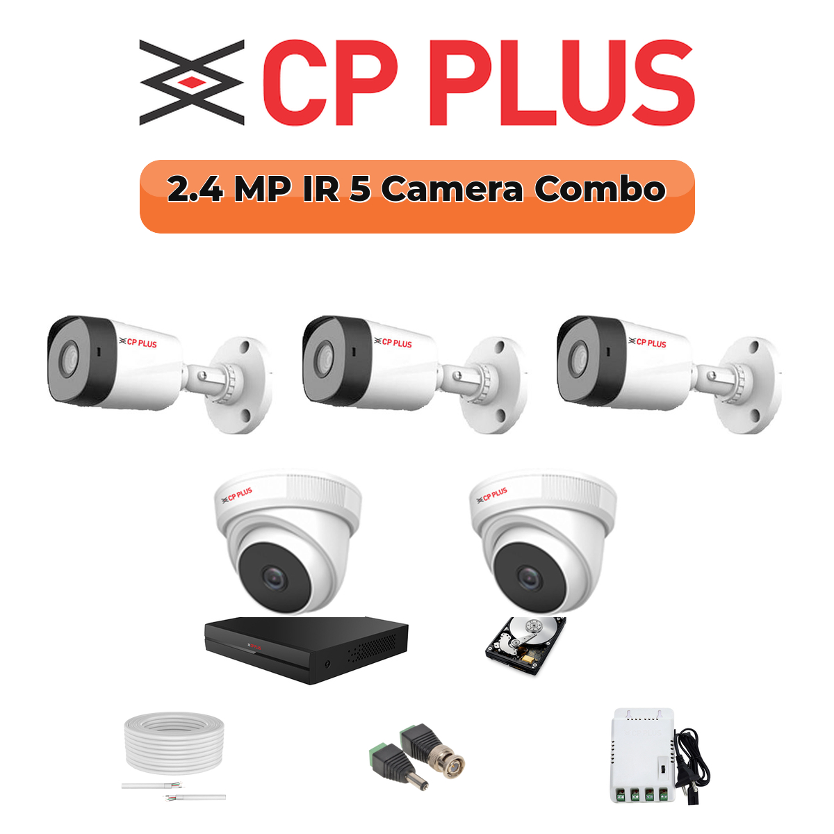 CP Plus 5-Camera 2.4MP CCTV Kit | 8-CH DVR | 1×1TB HDD | Fully Customizable 1 CP PLUS CP Plus 5-Camera 2.4MP CCTV Kit | 8-CH DVR | 500GB HDD | Fully Customizable