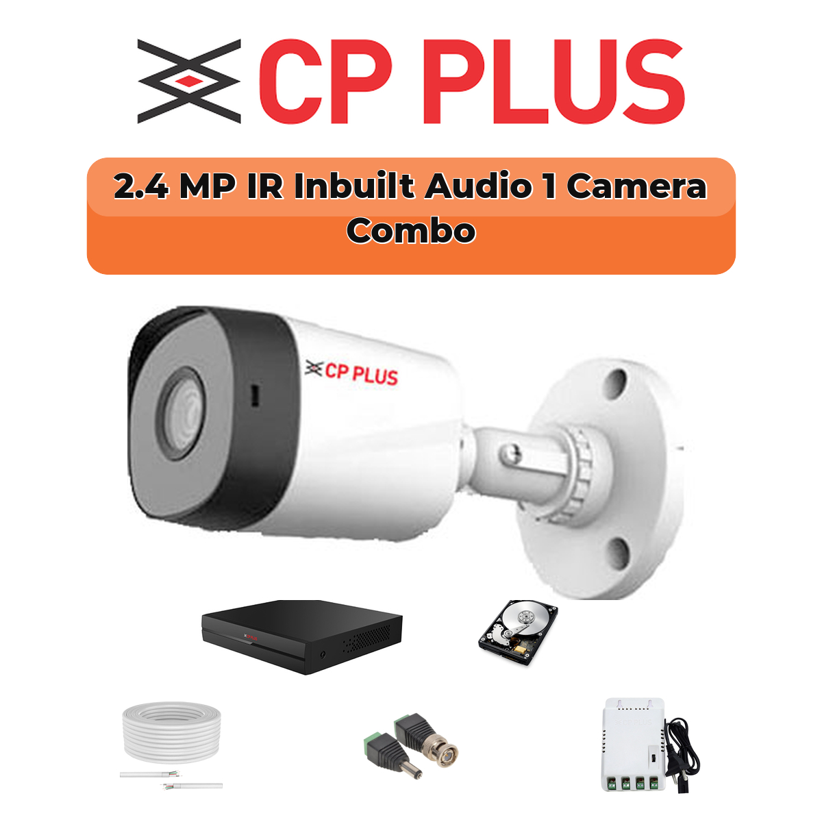 CP Plus 1-Camera 2.4MP Audio CCTV Kit | 4-CH DVR | 1×500GB HDD | Customizable 1 CP PLUS CP Plus 1-Camera 2.4MP Audio CCTV Kit | 4-CH DVR | 500GB HDD | Customizable