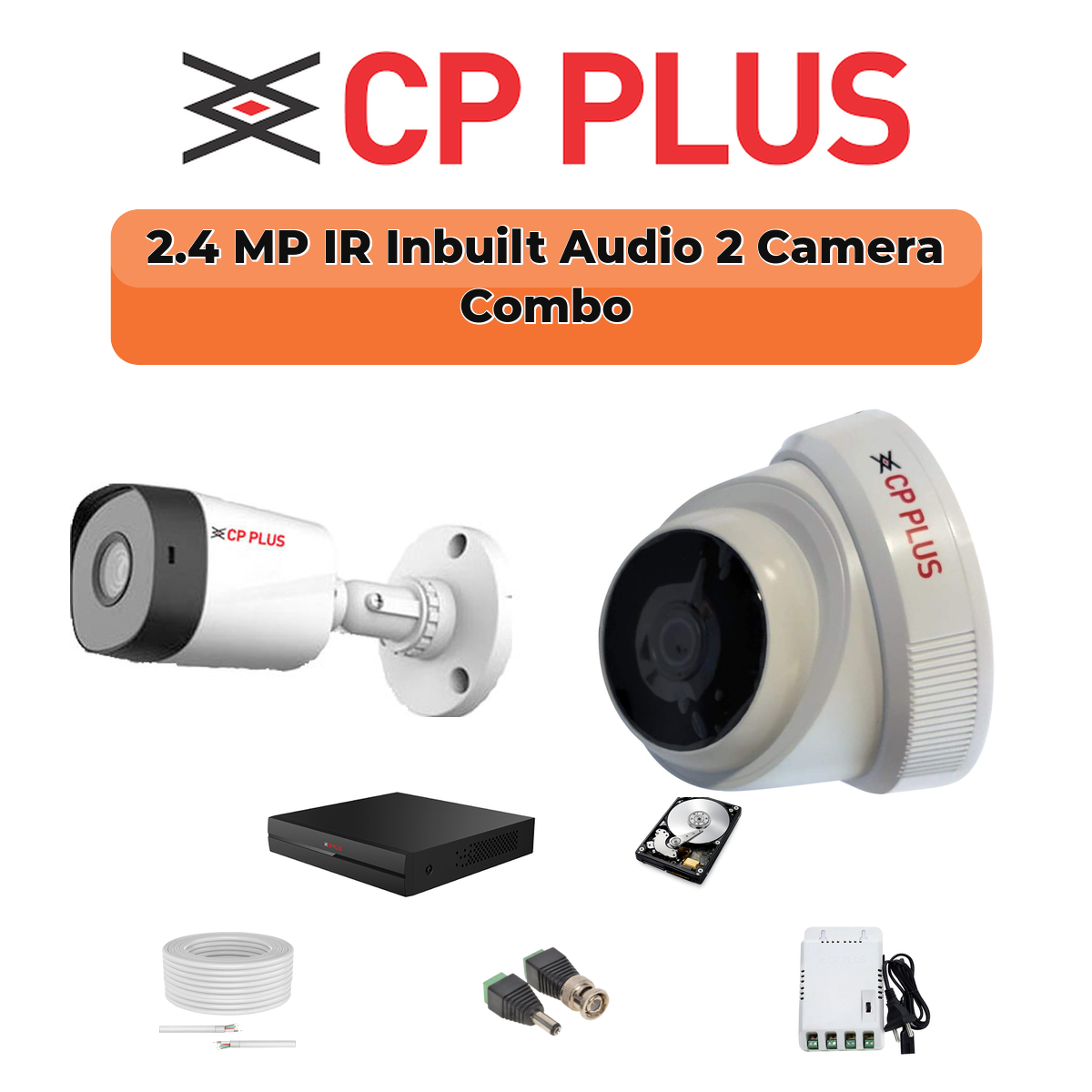 CP Plus 2 Camera 2.4MP Audio CCTV Kit | 4-CH DVR | 1×500GB HDD | Customizable 1 CP PLUS CP Plus 2 Camera 2.4MP Audio CCTV Kit | 4-CH DVR | 500GB HDD | Customizable
