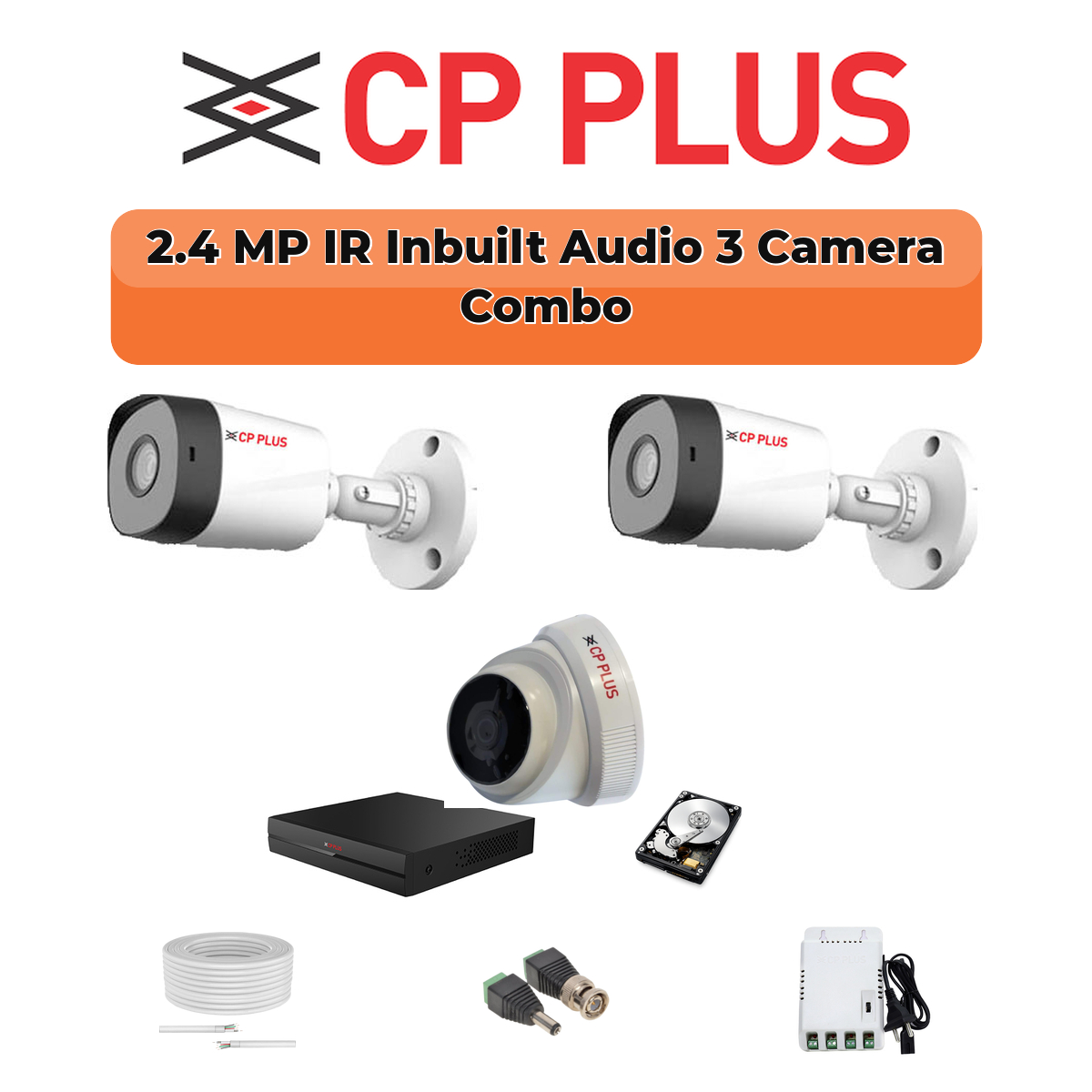 CP Plus 3 Camera 2.4MP Audio CCTV Kit | 4-CH DVR | 1×500GB HDD | Customizable 1 CP PLUS CP Plus 3 Camera 2.4MP Audio CCTV Kit | 4-CH DVR | 500GB HDD | Customizable