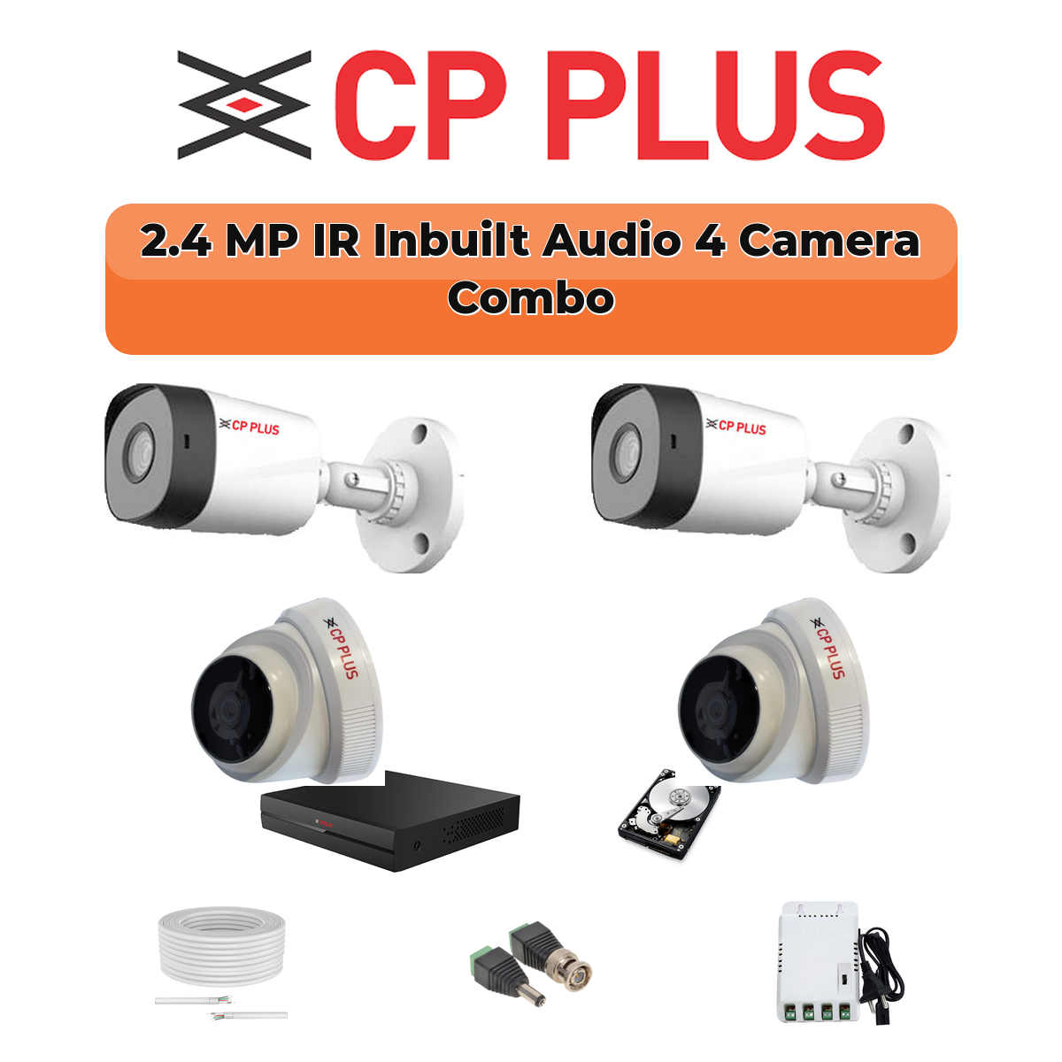 CP Plus 4 Camera 2.4MP Audio CCTV Kit | 4-CH DVR | 1×500GB HDD | Fully Customizable 1 CP PLUS CP Plus 4 Camera 2.4MP Audio CCTV Kit | 4-CH DVR | 500GB HDD | Fully Customizable