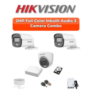 Hikvision 3-Camera 2MP ColorVu Audio Security Kit | 24/7 Color | 500GB HDD | Customizable