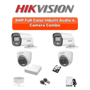 Hikvision 4-Camera 2MP ColorVu Audio Security Kit | 24/7 Color | 500GB HDD | Customizable