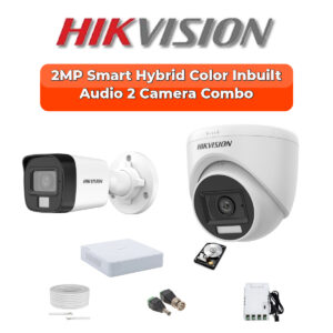 Hikvision 2-Camera 2MP Smart Hybrid Audio Kit | Turbo HD DVR | 500GB HDD | Customizable