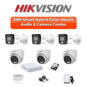 Hikvision 6-Camera 2MP Smart Hybrid Audio Kit | 8-CH DVR | 500GB HDD | Customizable
