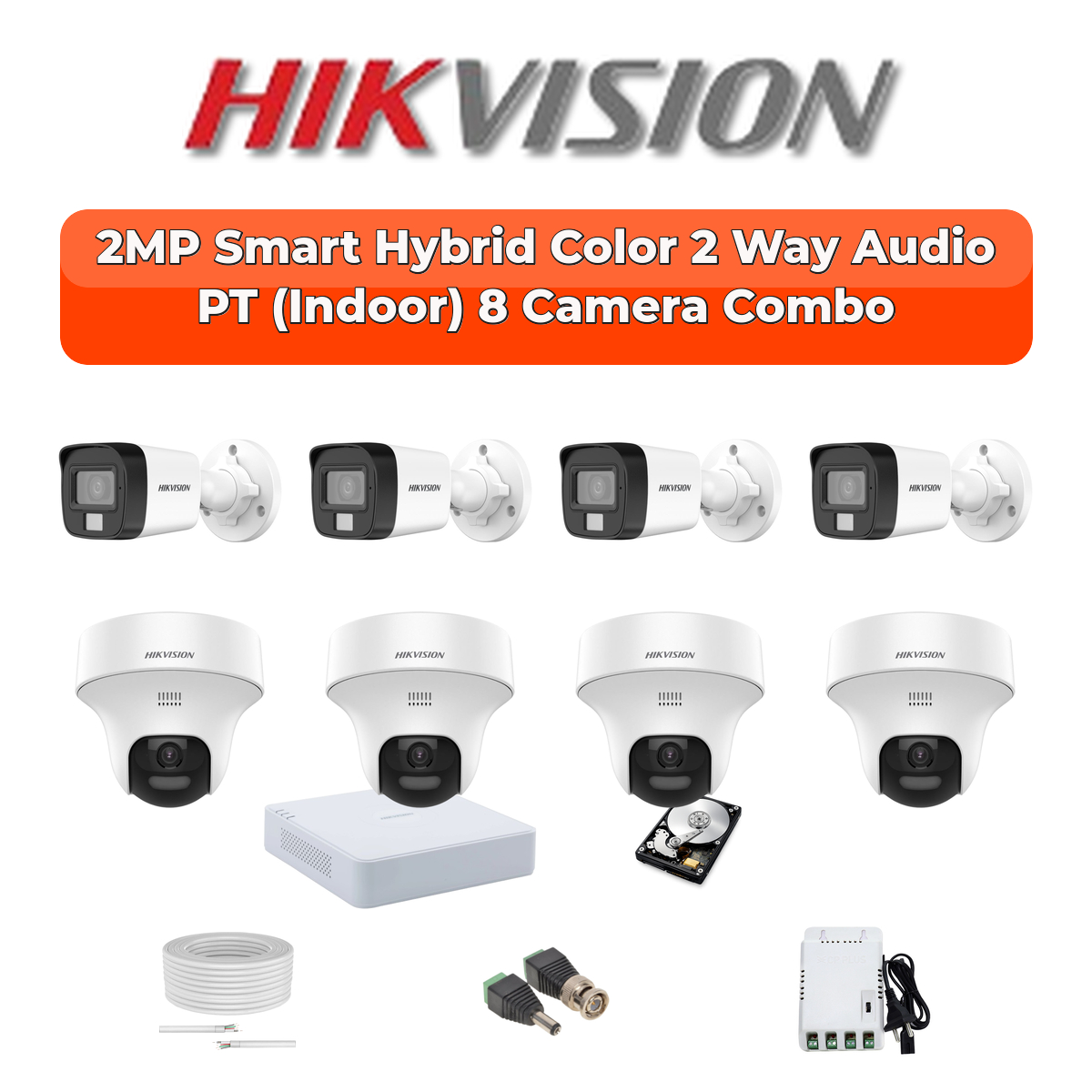 Hikvision 8 Camera 2MP HD CCTV Combo Kit | Two-Way Audio + Hybrid Light | 8CH XVR / DVR | 1ร1TB HDD 1 Hikvision Hikvision 8-Camera 2MP Two-Way Audio Security Kit | Full 8-CH Coverage | 1TB HDD | Customizable