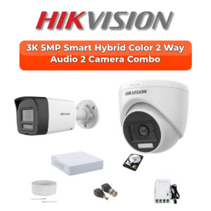Hikvision 2-Camera 3K 5MP Two-Way Audio Security Kit | Smart Hybrid | 500GB HDD | Customizable