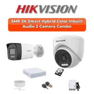 Hikvision 2-Camera 3K 5MP Smart Hybrid Audio Kit | AcuSense DVR | 500GB HDD | Customizable