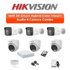 Hikvision 6-Camera 3K 5MP Smart Hybrid Audio Kit | 8-CH DVR | 500GB HDD | Customizable