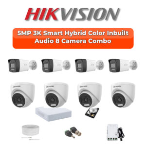 Hikvision 8-Camera 3K 5MP Smart Hybrid Audio Kit | Full 8-CH Coverage | 1TB HDD | Customizable