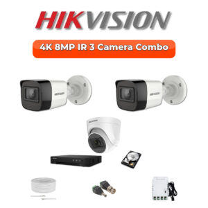 Hikvision 3-Camera 4K 8MP Turbo HD Security Kit | AcuSense DVR | 500GB HDD | Customizable