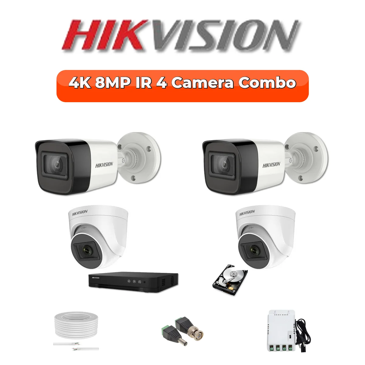 Hikvision 4-Camera 4K 8MP Turbo HD Security Kit | AcuSense DVR | 500GB HDD | Customizable 1 Hikvision 4-Camera 4K 8MP Turbo HD Security Kit | AcuSense DVR | 500GB HDD | Customizable