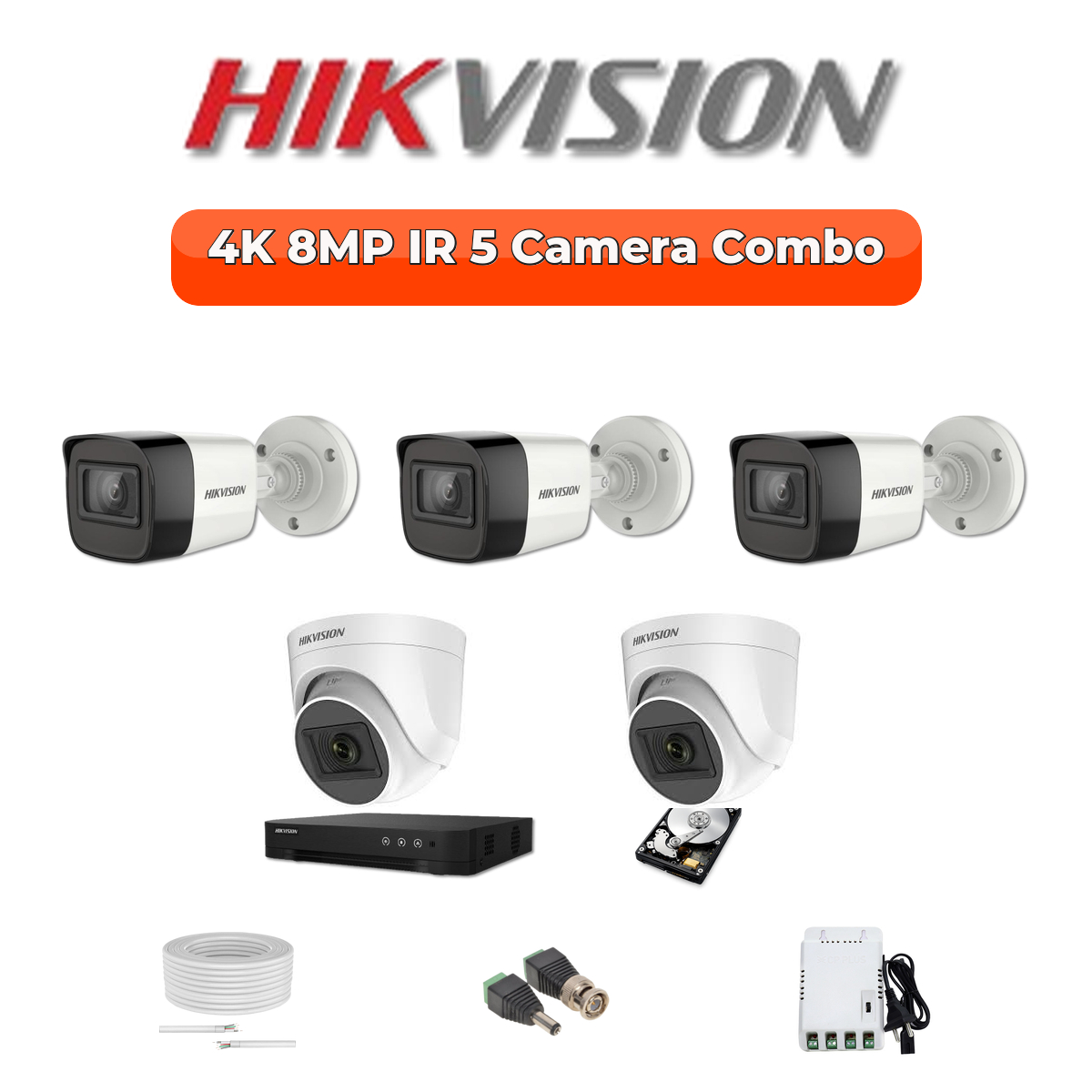 Hikvision 5-Camera 4K 8MP Turbo HD Security Kit | 8-CH DVR | 500GB HDD | Customizable 1 Hikvision 5-Camera 4K 8MP Turbo HD Security Kit | 8-CH DVR | 500GB HDD | Customizable