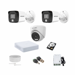 Hikvision 3-camera CCTV combo kit with DVR hard disk cable and power supply