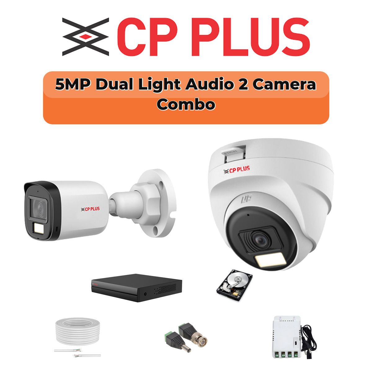 CP Plus 2 Camera 5MP Dual Light Combo Kit | Built-in Mics | 500GB HDD 1 CP PLUS CP Plus 2 Camera 5MP Dual Light Combo Kit | Built-in Mics | 500GB HDD