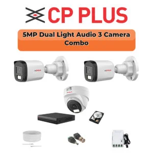 CP Plus 3 Camera 5MP Dual Light Combo Kit | Built-in Mics | 500GB HDD