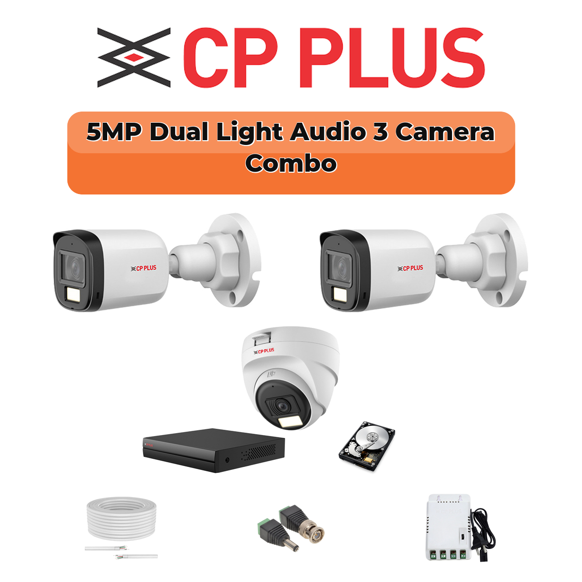 CP Plus 3 Camera 5MP Dual Light Combo Kit | Built-in Mics | 500GB HDD 1 CP PLUS CP Plus 3 Camera 5MP Dual Light Combo Kit | Built-in Mics | 500GB HDD