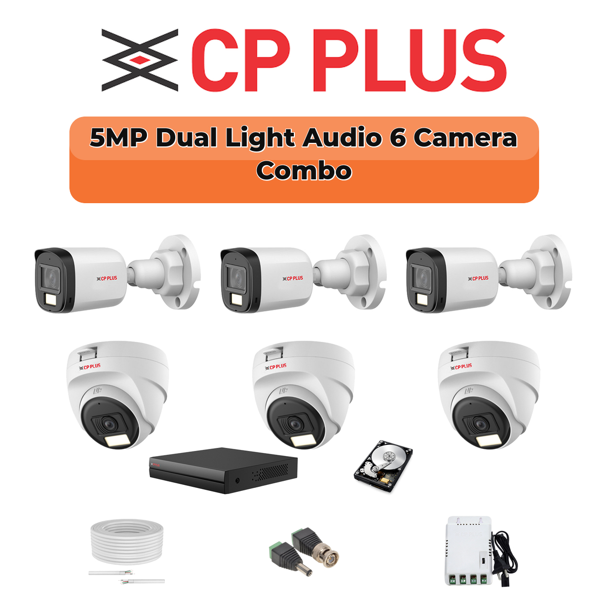CP Plus 6 Camera 5MP Dual Light Combo Kit | Built-in Mics | 8CH DVR | 500GB HDD 1 CP PLUS CP Plus 6 Camera 5MP Dual Light Combo Kit | Built-in Mics | 8CH DVR | 500GB HDD